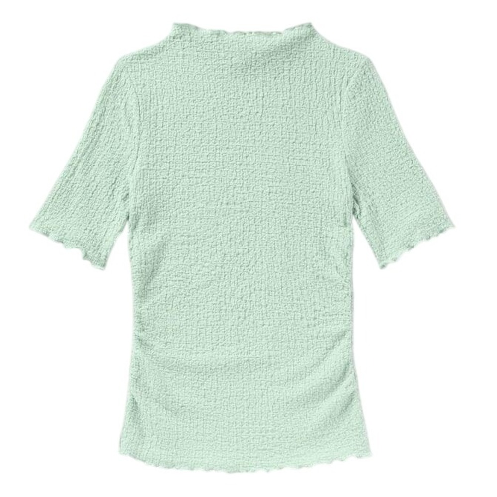 Womens Mock Neck Popcorn Textured Top Short Sleeve Lettuce Edge Green X-Small‎